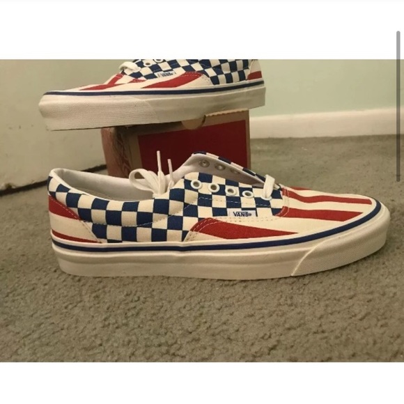 NEW Vans Red striped Blue checker with box - Picture 2 of 3